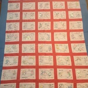 Vintage State Patchwork Painted Quilt Top  74 X 102 long twin. NOT A QUILT YET